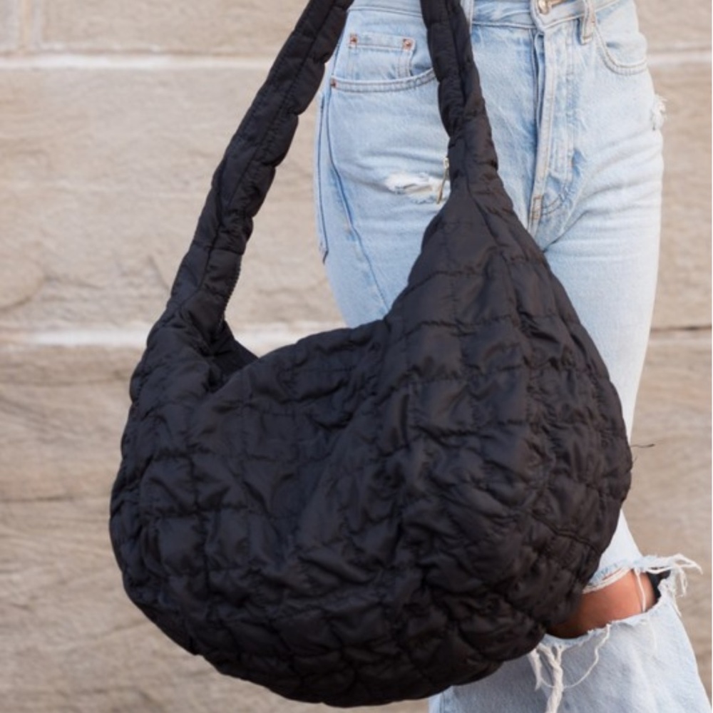 Black Oversized Quilted Messenger Bag - Picture 3 of 5